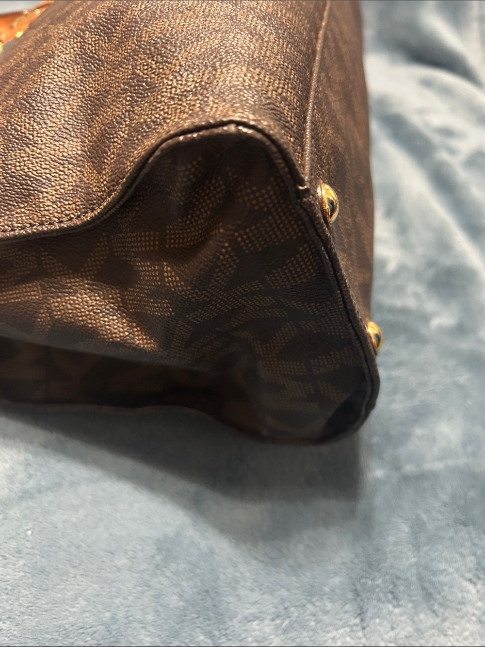 Michael Kors Brown MK Logo Satchel with Tan Handles - Picture 5 of 9